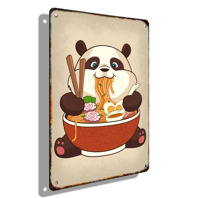 Japanese Anime Ramen Metal Signage Tin Painting Cute Panda Animal Retro Poster Home Living Children\'s Room Wall Art Decor Mural