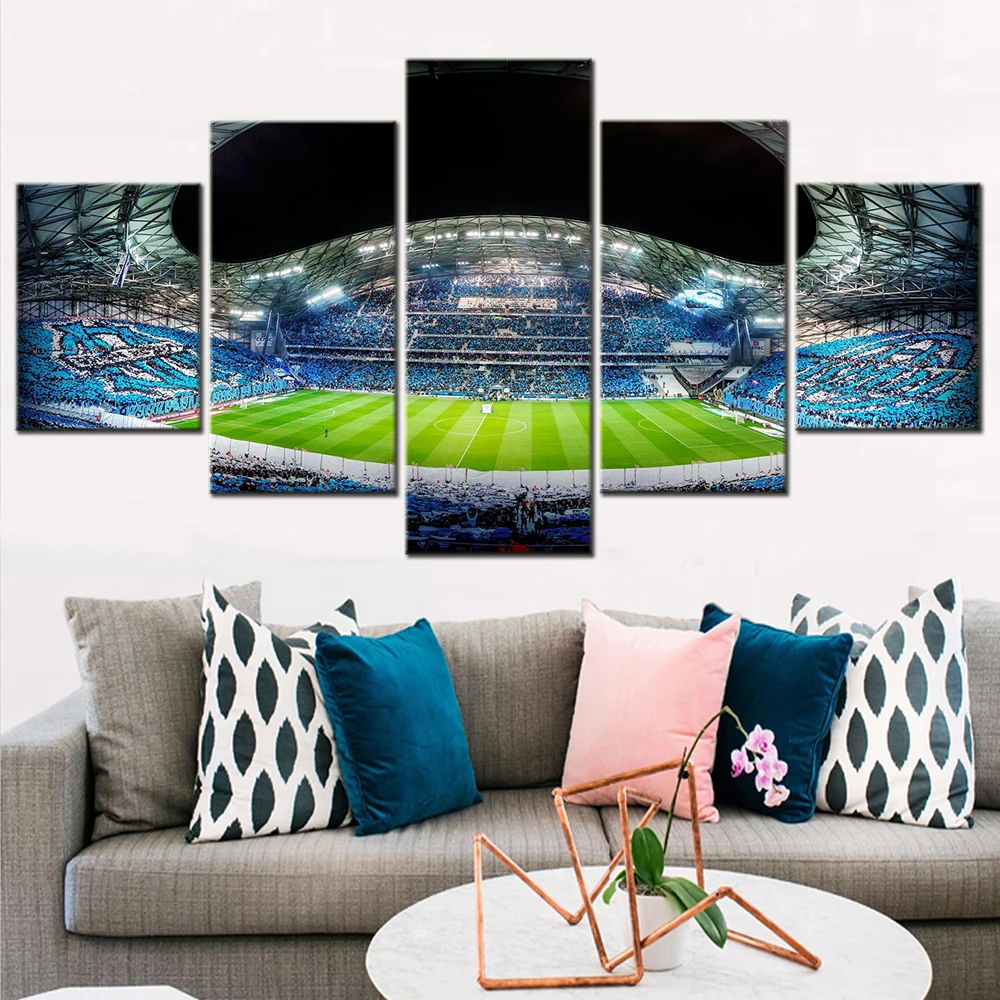 5 Panel Football Olympique Stadium Night Scene Canvas Wall Art Pictures for Room Decoration Teenager Modern Home Decor Poster