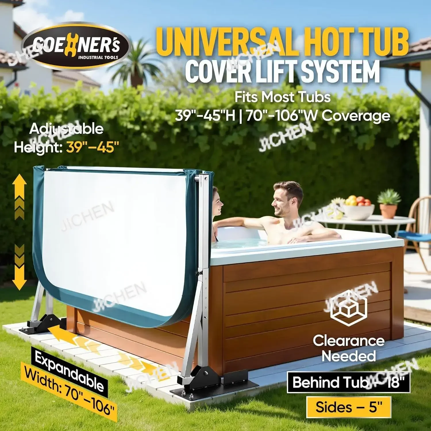 HZ Подъемник головки блока цилиндров для ванны с горячей водой Нержавеющая сталь Подъемник крышки спа из нержавеющей стали Регулируемая ширина 70-106 дюймов,