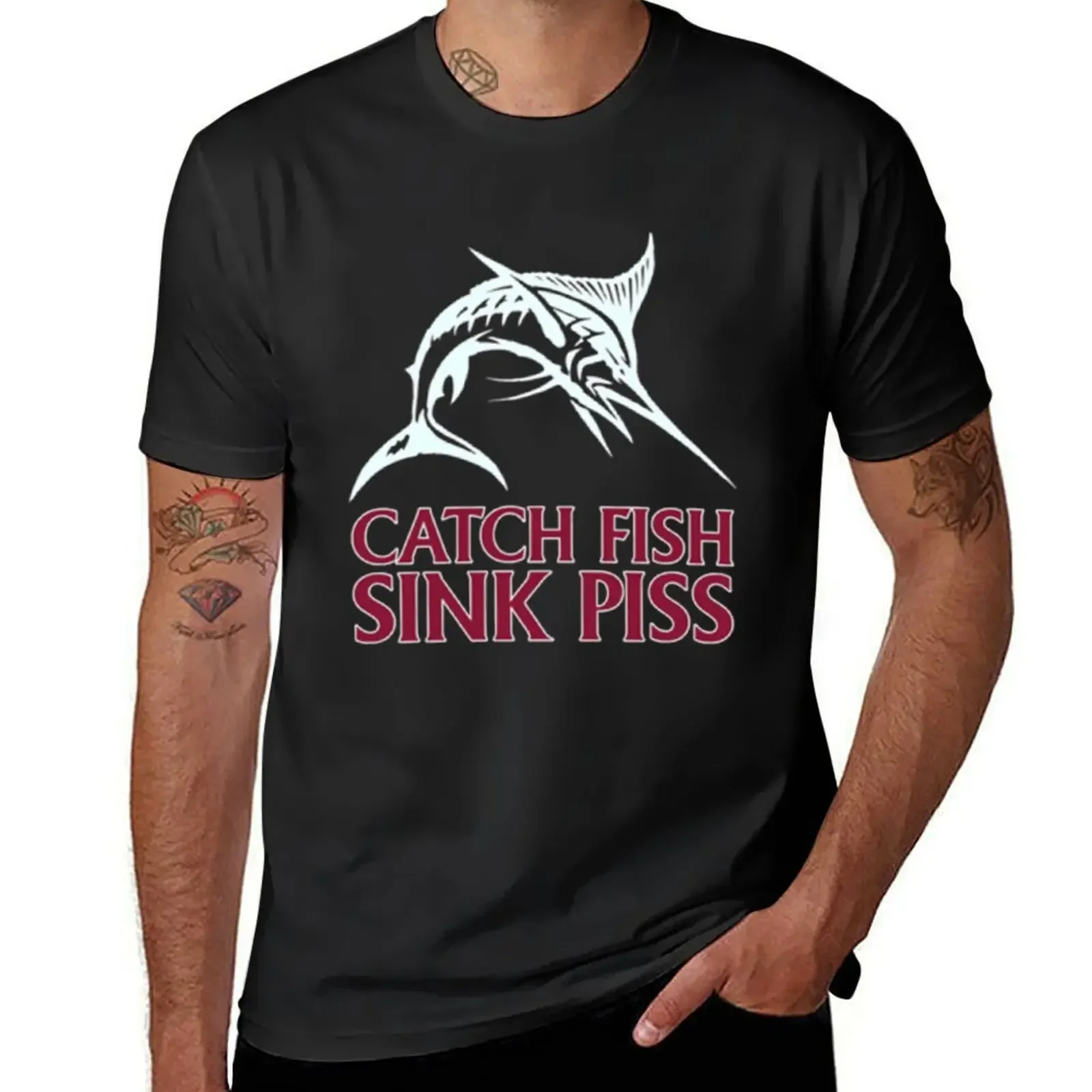 Catch Fish, Sink Piss - Black T-Shirt vintage clothes vintage blacks sweat shirts, men