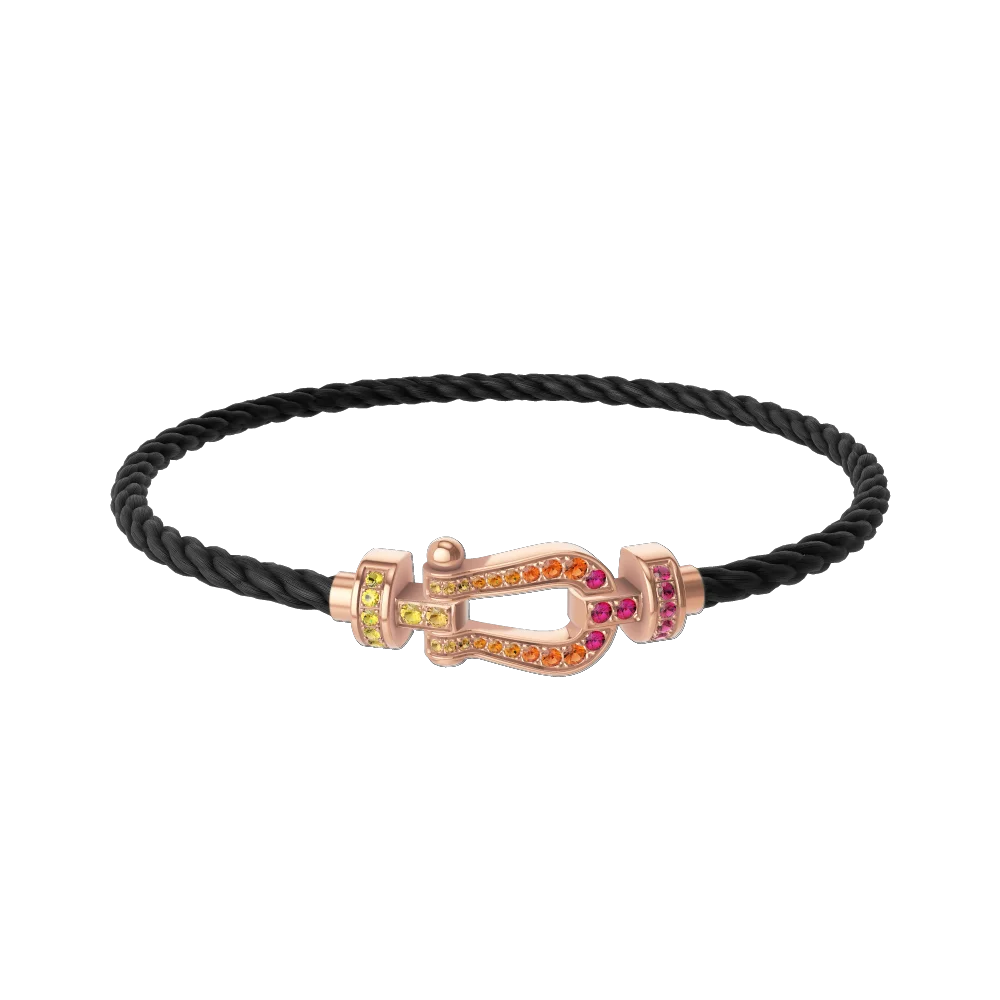 

A horseshoe-shaped bracelet set with colorful diamonds, size M
