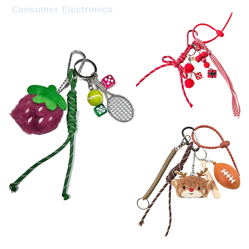 Creative Strawberry Baseball Rope Keychain Charms Tote Bag Accessories Backpack Keyring Pendant Handbag Ornament