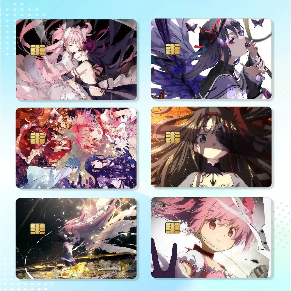 CARTOOON P-Puella Magi M-Madoka Homura Akemi Matte Card Stickers For Credit Cards Debit Cards And Transit Cards 4Pcs