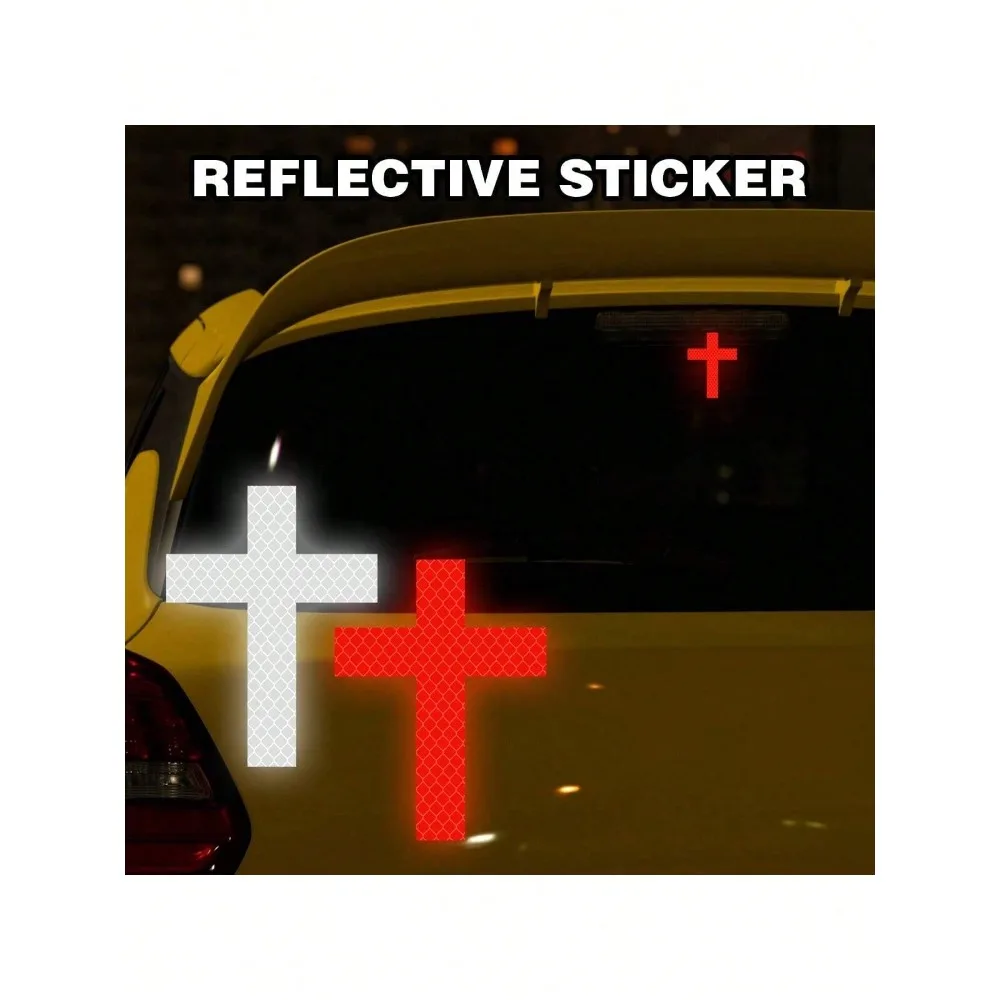 Reflective Cross Sticker Set 4PCS Memorial Style Vinyl Decal High Visibility Car Bike Cart Heart Design Outdoor Decoration