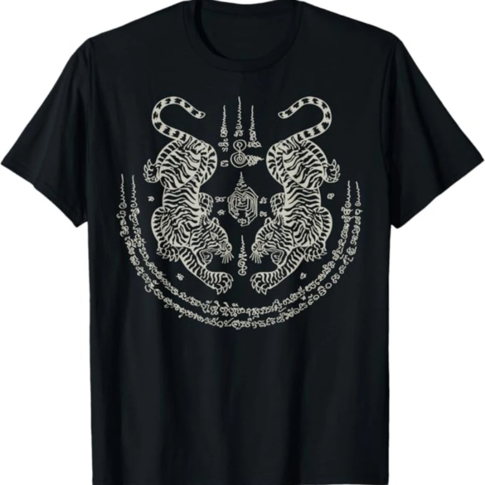 Suea Koo Twin Tigers Sak Yant Gifts Men T Shirt Women Tee Summer Novelty Streetwear Casual Trendy Oversized Harajuku O-Neck Top