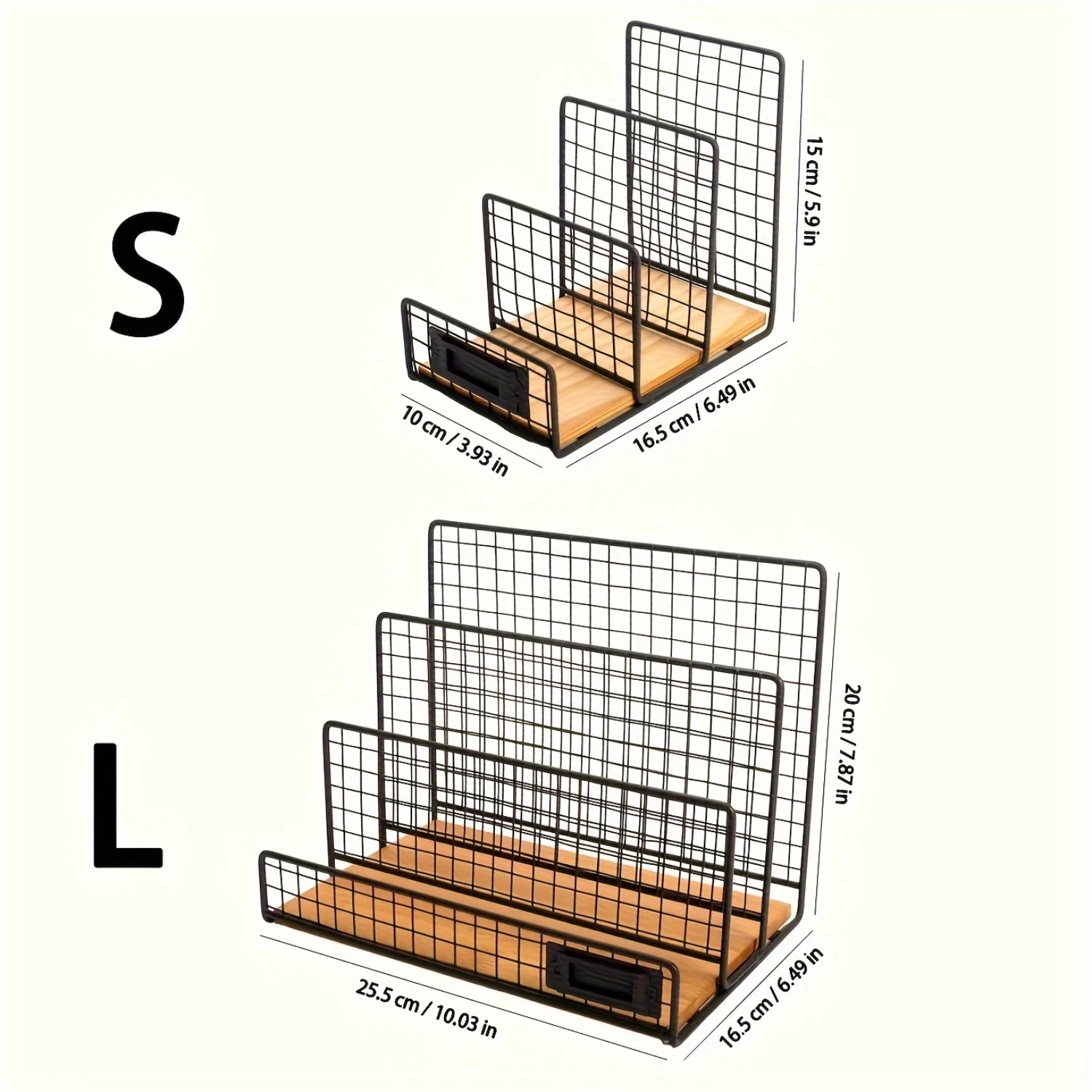 Soporte de archivo de malla de alambre de Metal, organizador de escritorio, clasificador de documentos y correo de oficina multifuncional con Base de madera, para periódico, 1pc