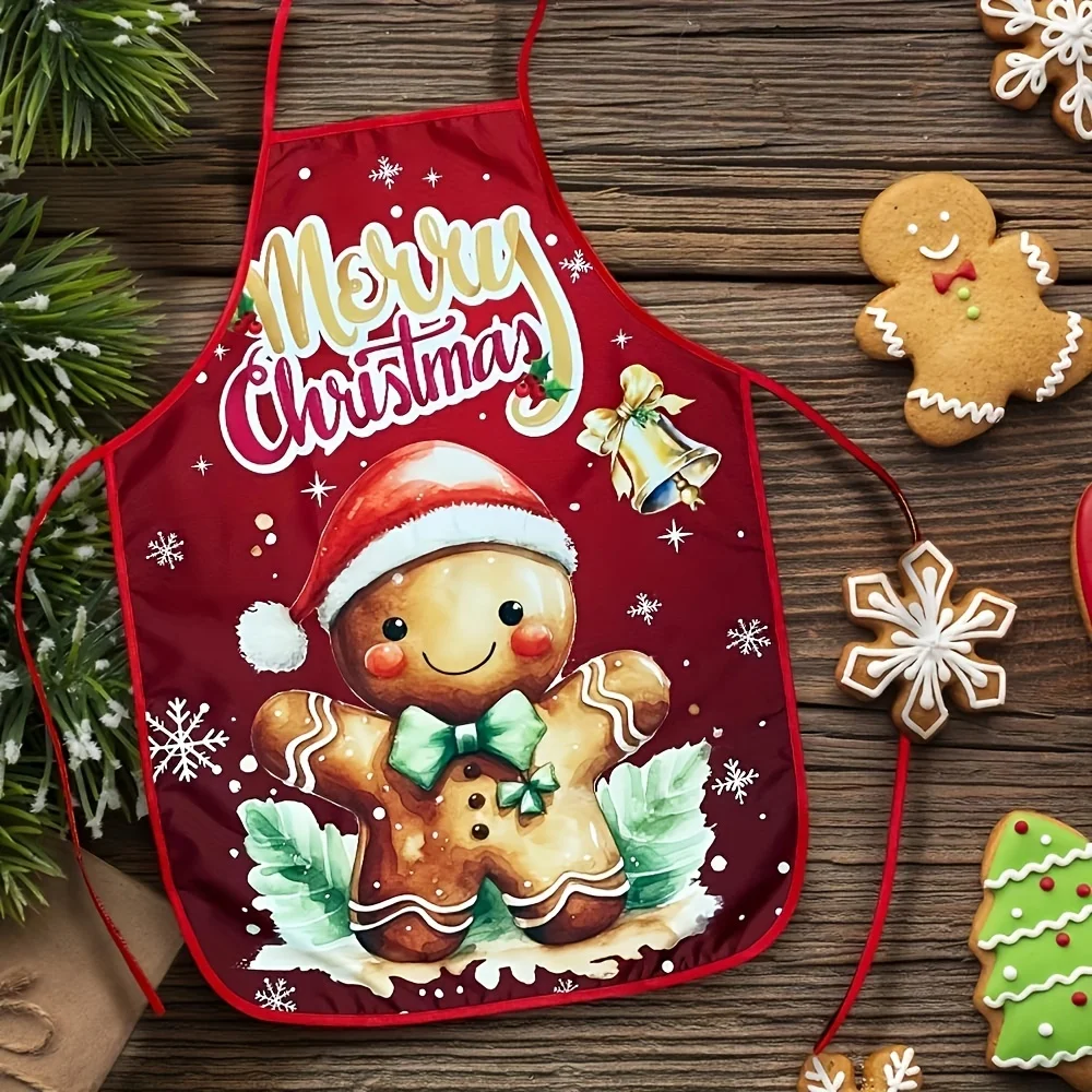 Un tablier à thème de Noël avec des figurines de bonbons au gingembre, adapté aux cuisines domestiques et aux serveurs de restaurant, tablier décoratif pour