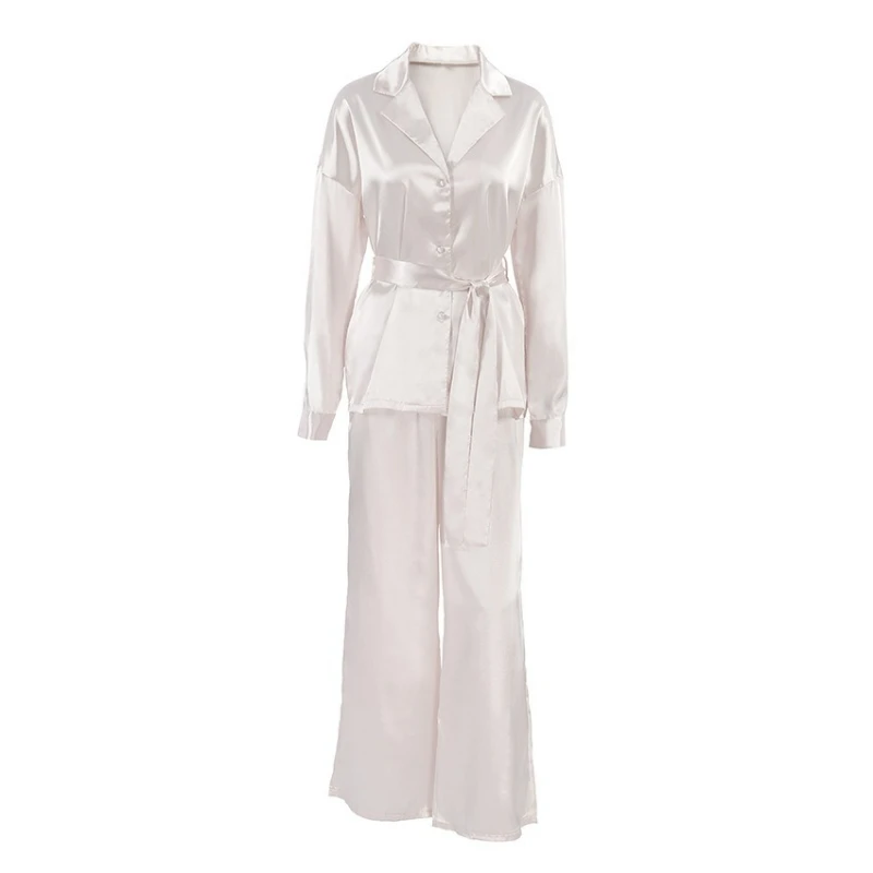 Spring New European and American Nightgowns Loose and Comfortable Trousers Simulated Silk Casual Women's Loungewear French Suit