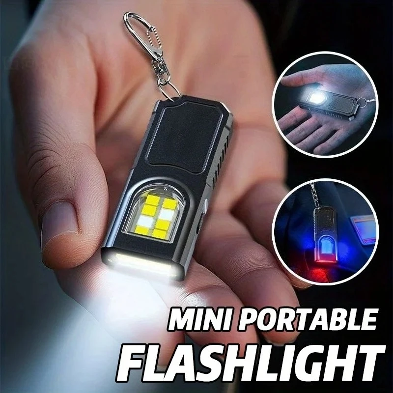 Rechargeable Hanging Work Light Waterproof Keyring Camping Walking Pocket Lamp Powerful Mini COB LED Keychain Flashlight USB