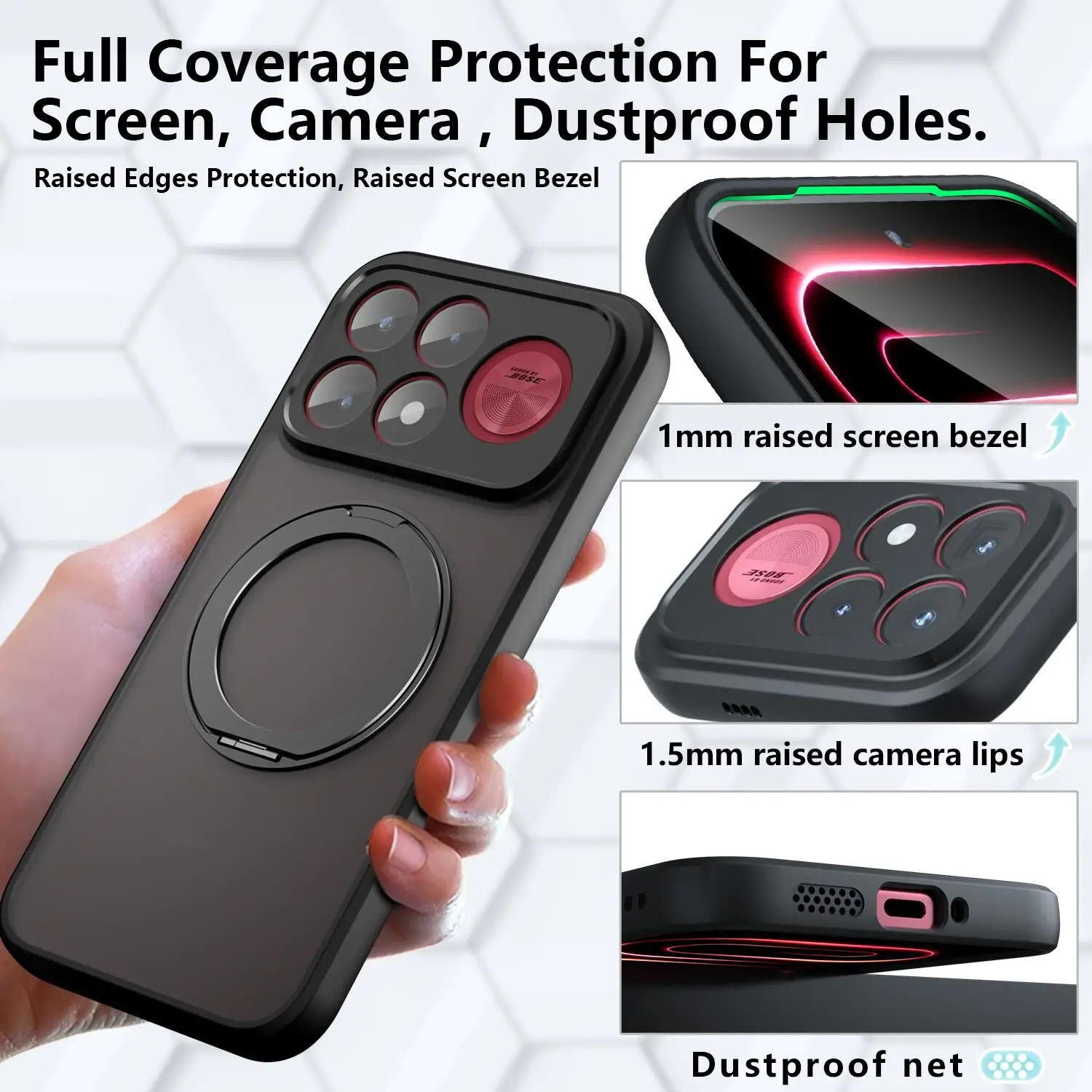 Etui na telefon Redmi K100 Pro Max Poco F9 Pro F8 Ultra z obrotowym uchwytem pierścieniowym, matowa obudowa PC+TPU, odporne na wstrząsy, ochronne etui. — zdjęcie produktu 3