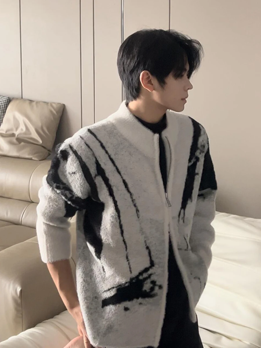 

ay Thistle Embroidered Men's Knitwear Autumn Double Zipper Design American Trendy Brand Haome Knitted Sweater Jaet