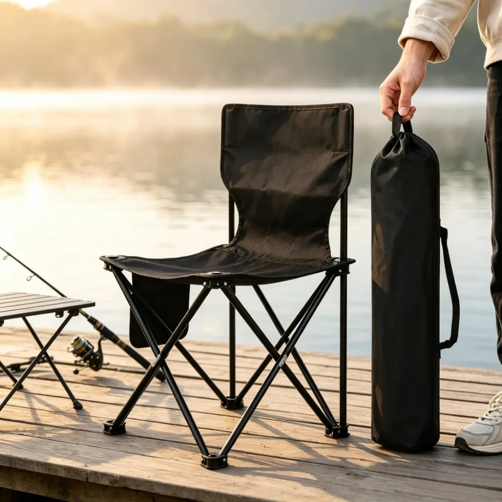Portable Folding Camping Chair Outdoor Fishing Picnic Beach Chair Oxford Fabric Seat Lightweight Travel Chair with Side Pocket