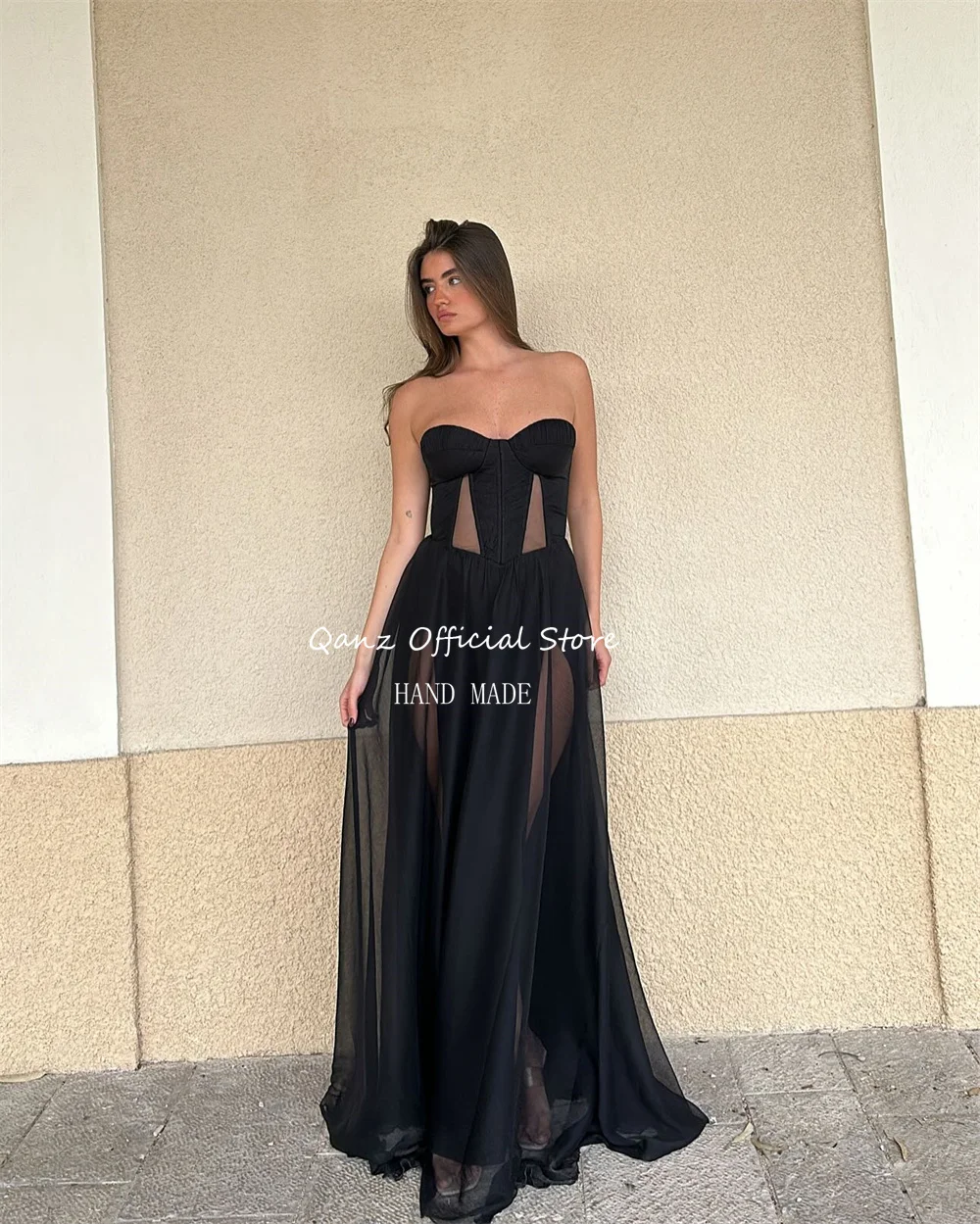 Qanz Элегантное шифоновое платье для выпускного вечера Длинное коричневое с шарфом Иллюзионное вечернее платье Женское платье для торжественных случаев по индивидуальному заказу