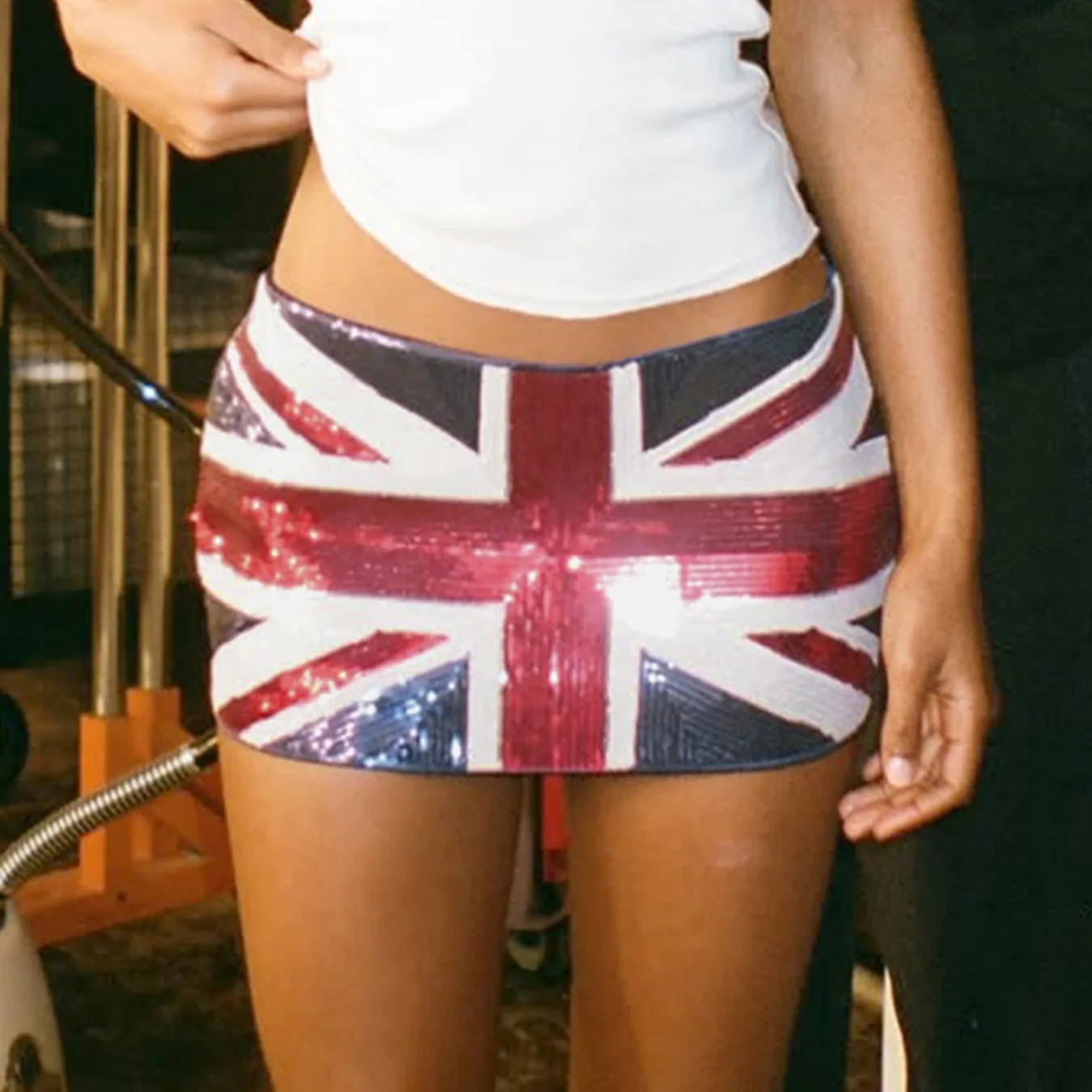 

Women's Sexy Sequins Splicing Contrasting Color National Flag Hip Mini Skirt