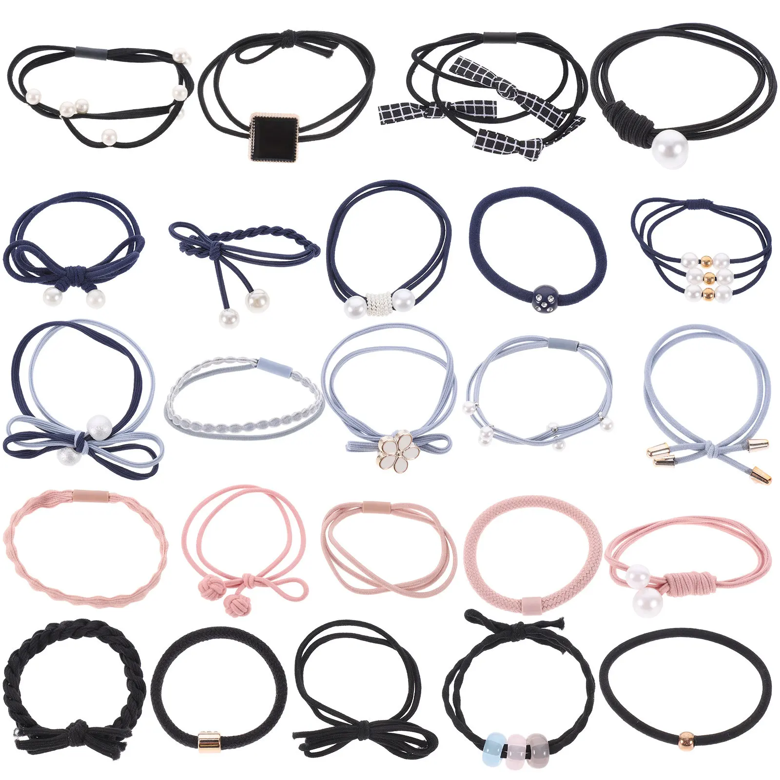 

24Pcs Bright Fade Resistant Elastic Hair Ties with Clear Charm Design Stylish Ponytail Holders for Women Hair Styling