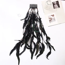 1 black handmade beaded Bohemian ethnic style feather hair clip headpiece for holiday decoration