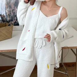 Kuzuwata V Neck Embroidery Single-breasted Sleepwear+high Waist Drawstring Pant Pajama Sets with Vest JAPAN Nightwear Underwear