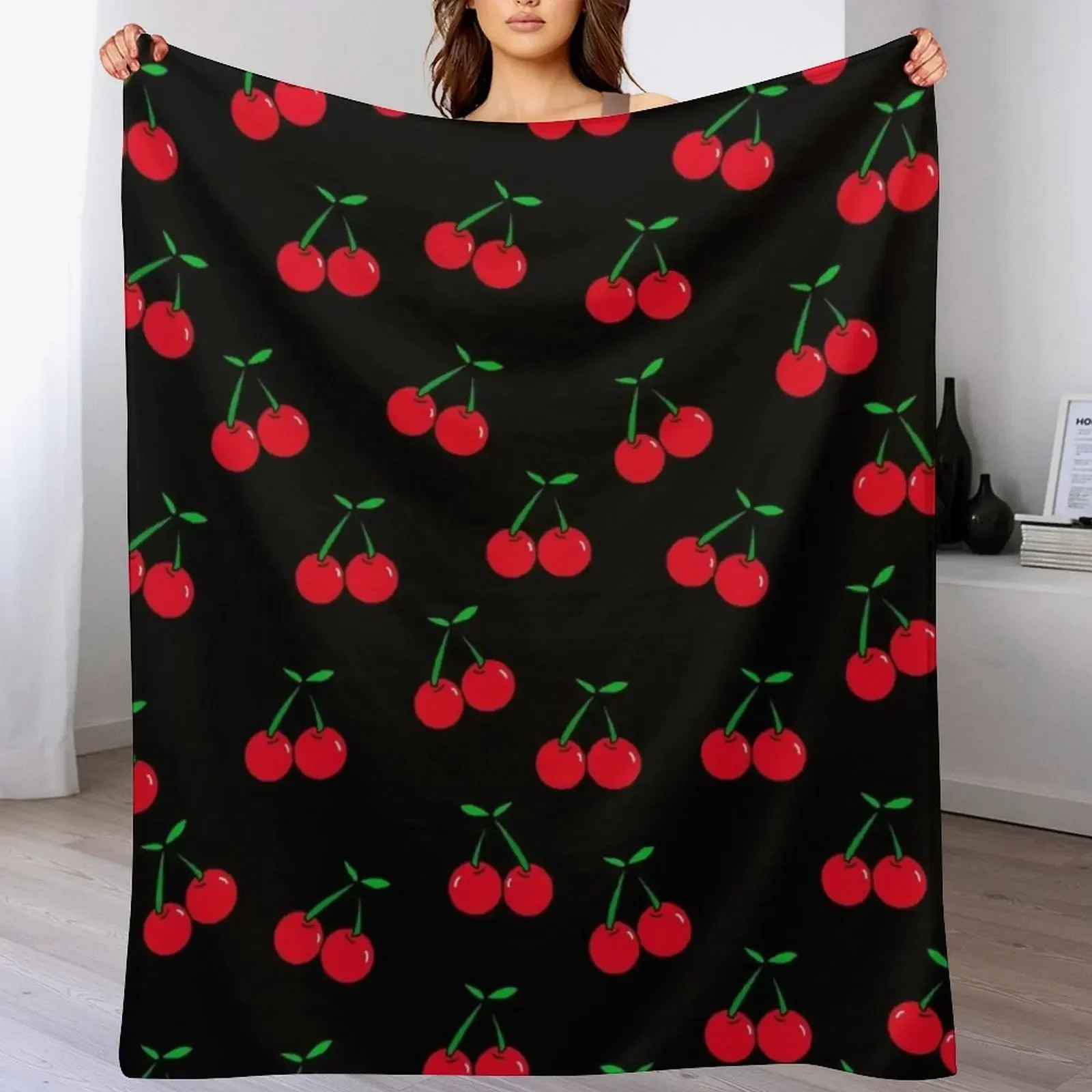 

Cherries 2 (on black) Throw Blanket Sofas Retros Polar For Decorative Sofa Blankets
