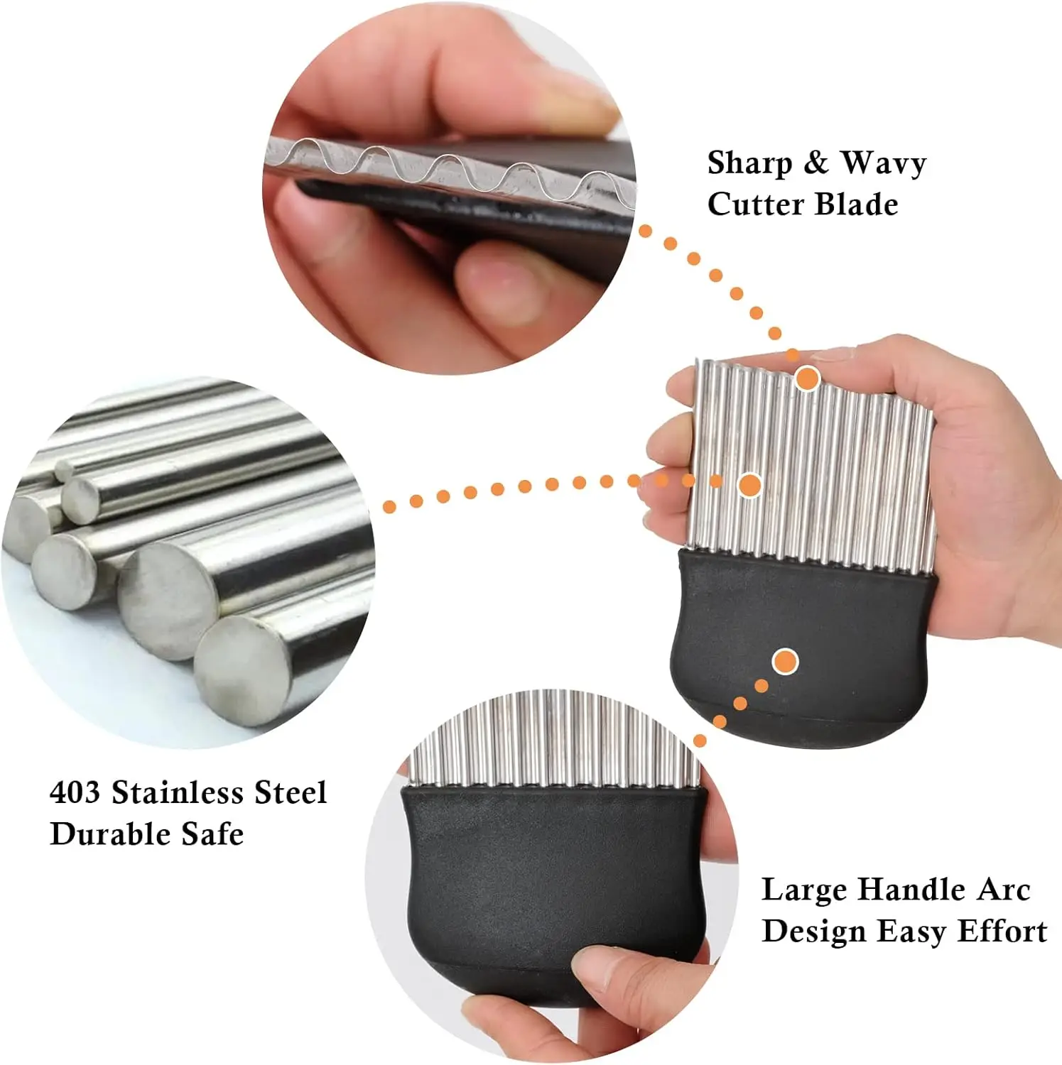 2 Pcs Stainless Steel Crinkle Cutter Kitchen Upgraded Safety French Fry Chip Cutter Efficient Food Prep Tool for Quick Meal Ingredients