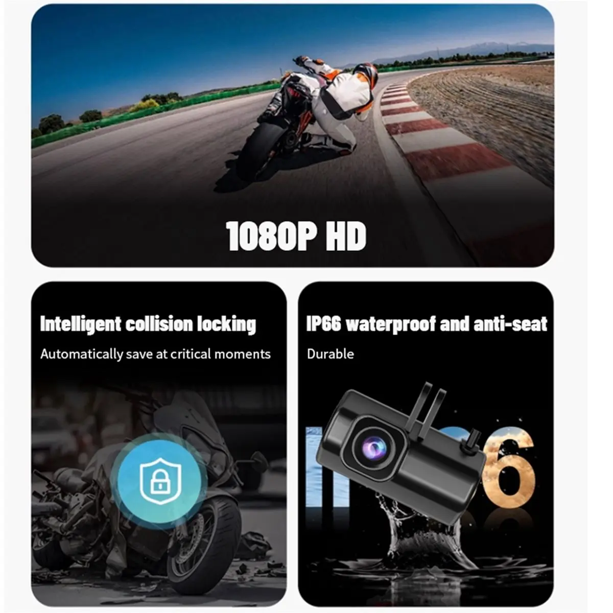 #64L Motorbikes Accessories ,Motorcycle Driving Dash Camcorder 1080P HD for Mountain Black Box (Black)