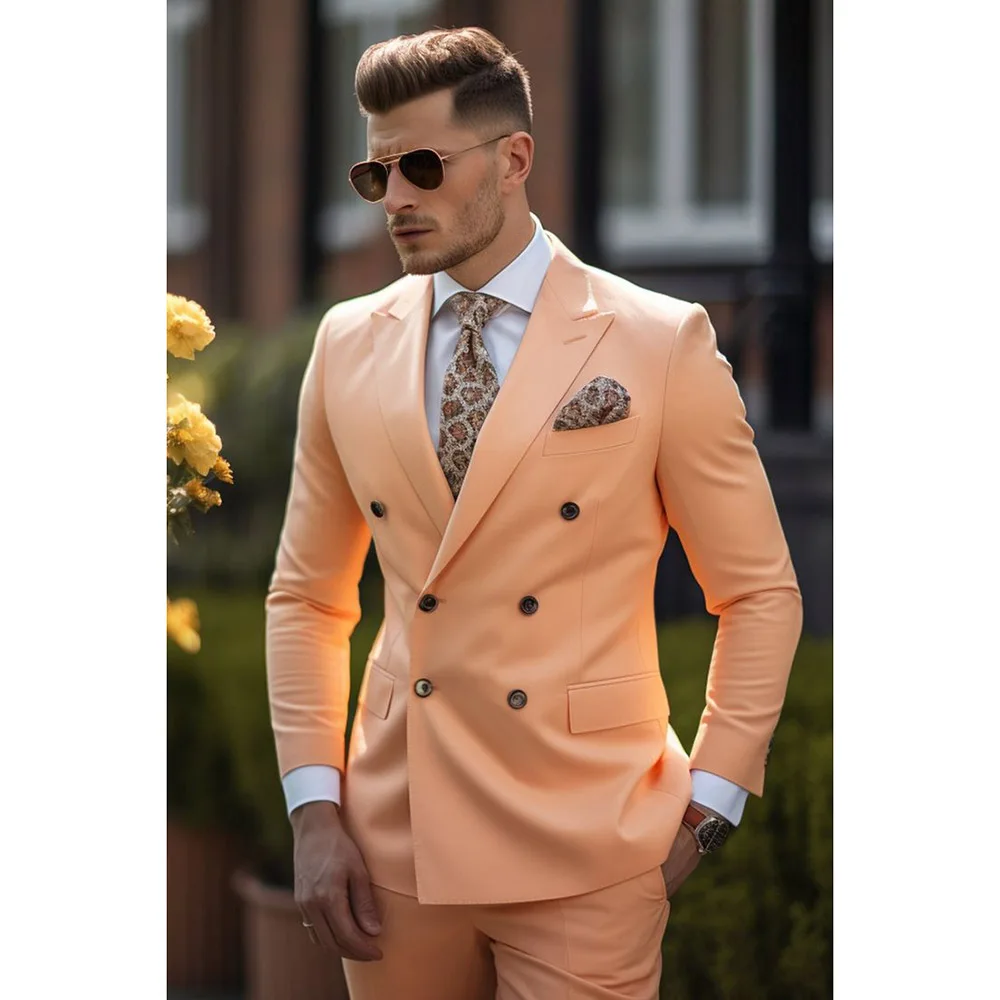 

Double Breasted Custom Made Color Suits for Men Chic 2 Piece Jacket Pants Full Sets Peak Lapel Casual Balzer Costume Homme 2024