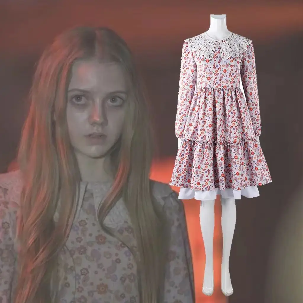 

Scary Laura Cosplay Costume Floral Dress Movie Silent Cos Hill Flower Dress Set Women Halloween Party Disguise Suit