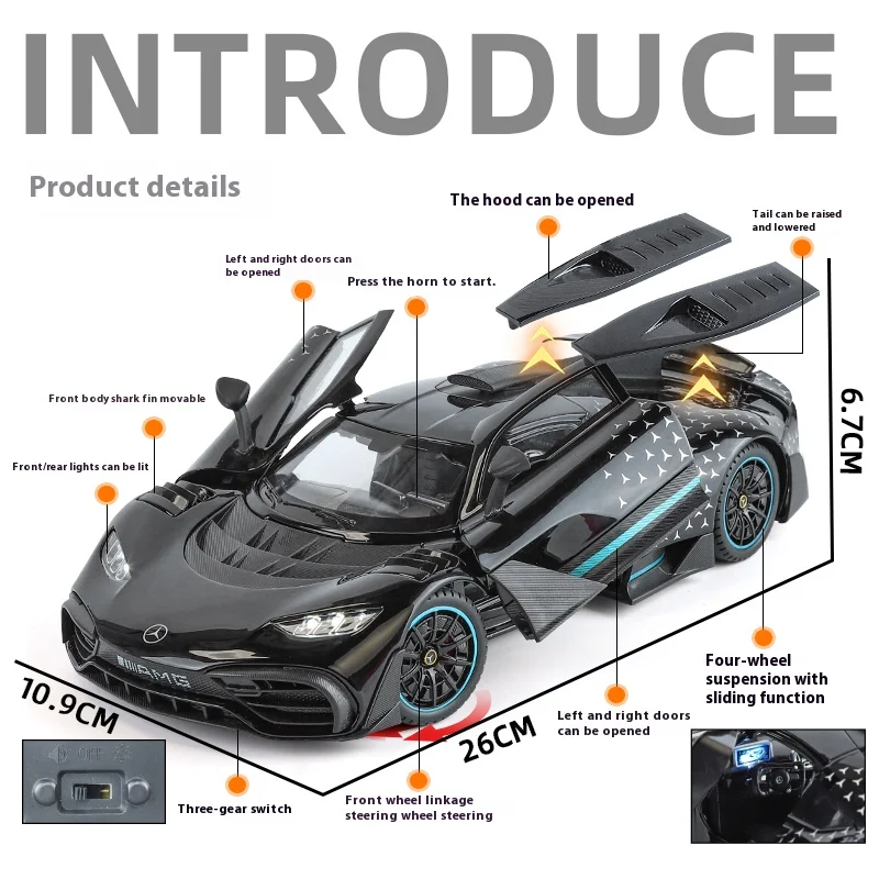 1:18 AMG ONE Super Sports Vehicle Alloy Dieacst Model Car Sound and Light Classic Hobby Collectibles Birthday Gifts