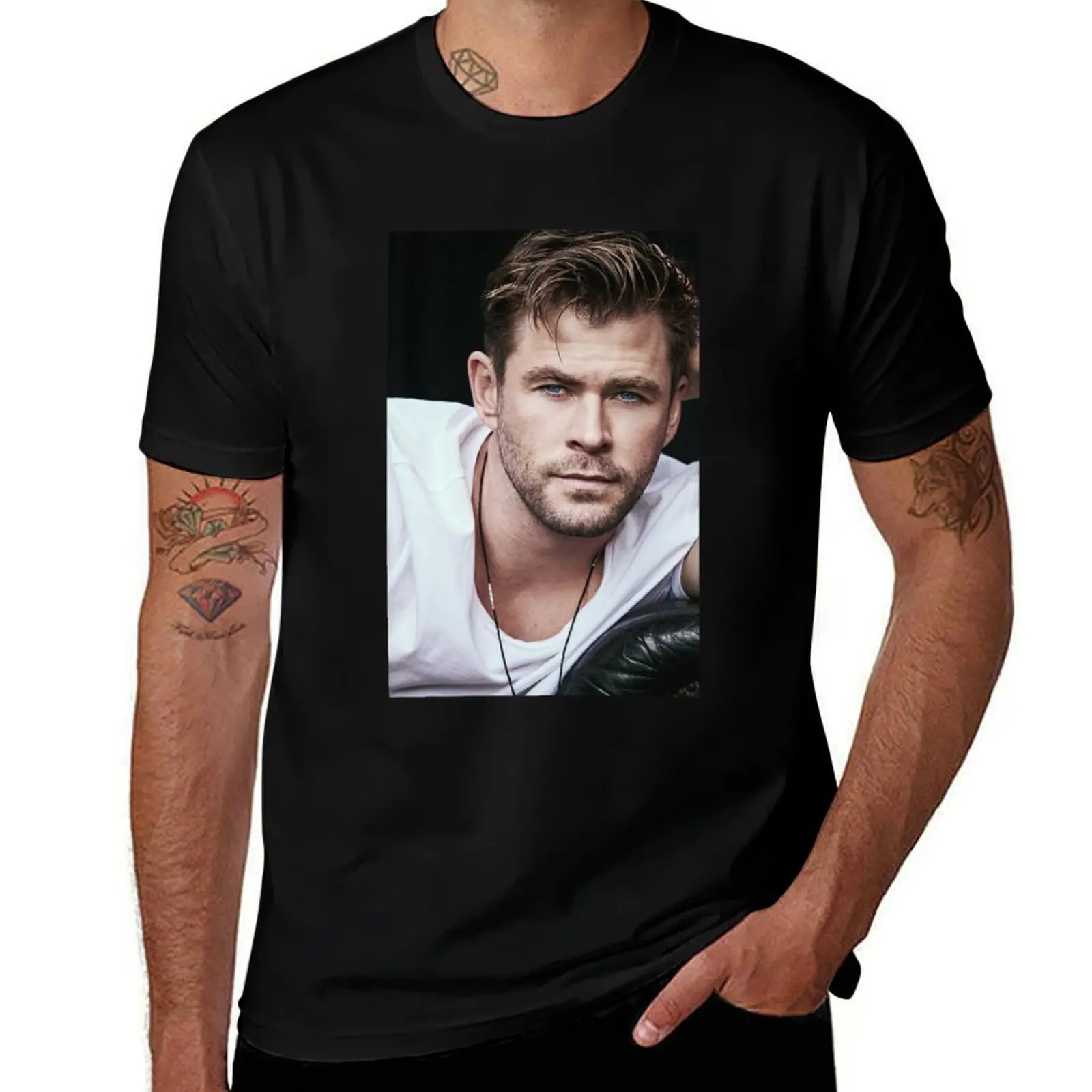 chris hemsworth T-Shirt Basic Plain Short Sleeve Crew Neck Tee T-Shirt