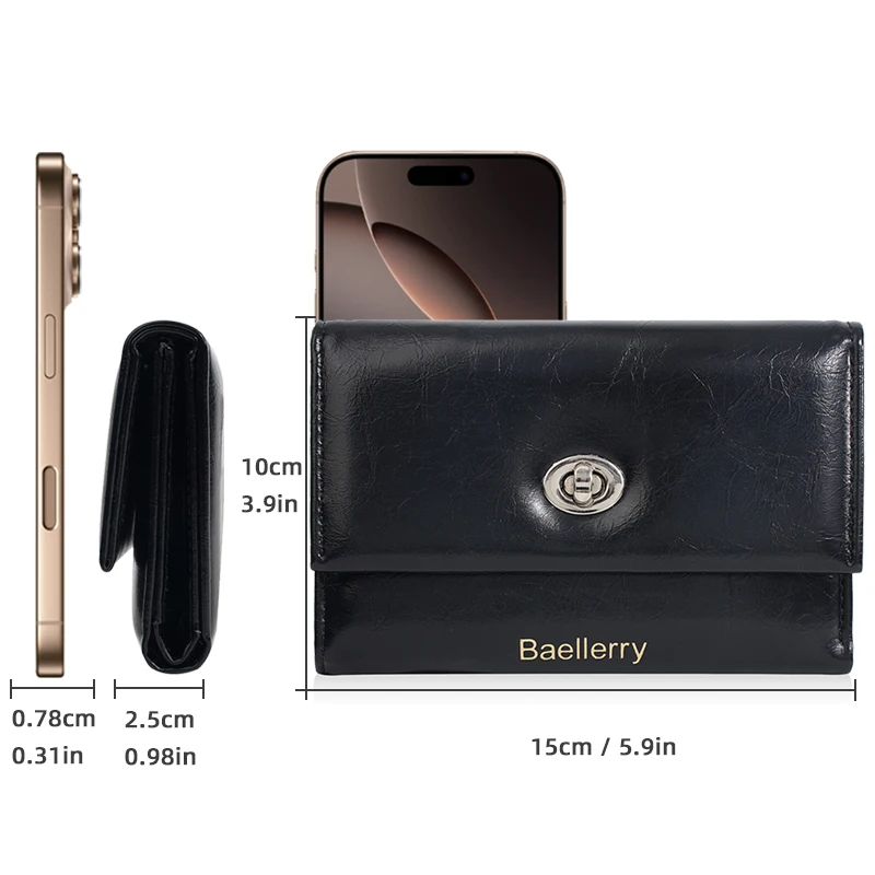 1Pcs-Baellerry Fashion Women's Wallet 70% off Model, Pu Leather with Multiple Card Slots, Zippered Coin Pocket and Id Window, Snap Button Design for Everyday Use