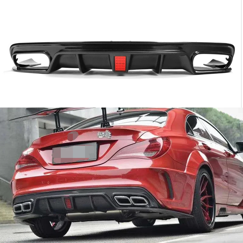 

Real Carbon Fiber Rear Diffuser Bumper Lip LED Light Styling for Mercedes Benz CLA Class W117 2013-2018 CLA250 CLA45 New CLA200