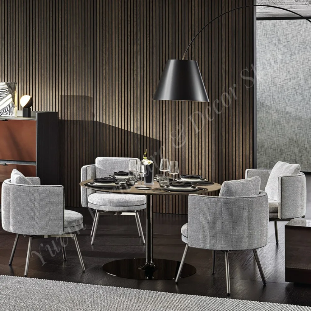 Nordic Luxury Restaurant Home Kitchen Minimalist Accent Dining Chair Vertical Sewing High Back Soft Lounge Chair