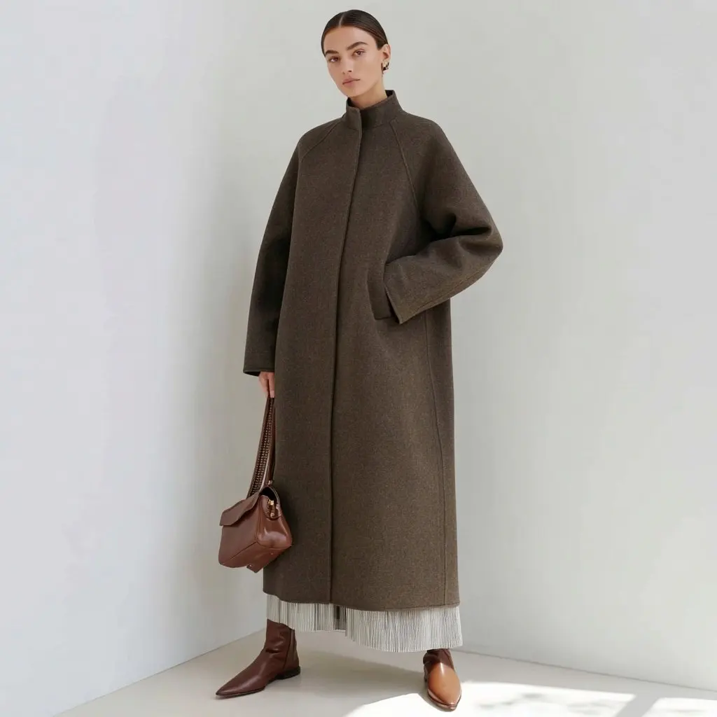 

Casual Woolen Coat for Autumn Winter Season Fashionable Women's Outerwear Comfortable Fit Style No Decoration