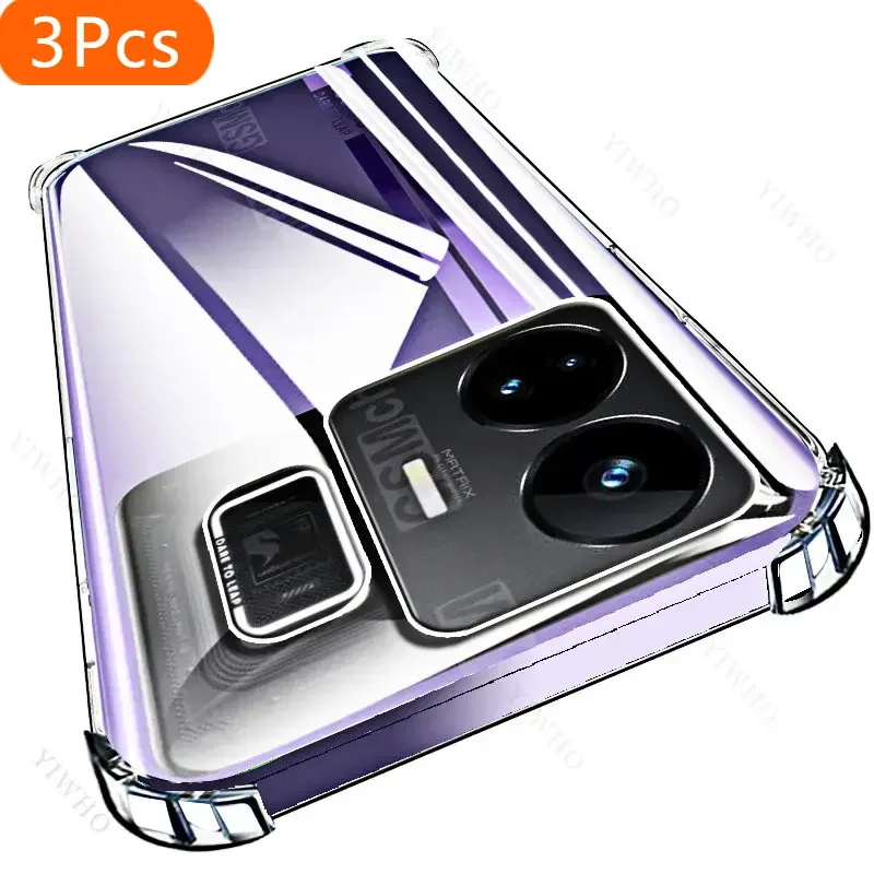 

3Pcs For Realme GT Neo 5 Case Simple Slim Soft TPU Clear Transparent Phone Case On For Realme GT Neo 5 Neo5 240W 5G Cover