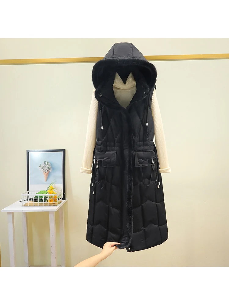 

Detachable Hat Cotton Vest Women's Slim Fit Waist Cinching Faionable oulder Coat Trendy Polyester Fiber Commute Sle