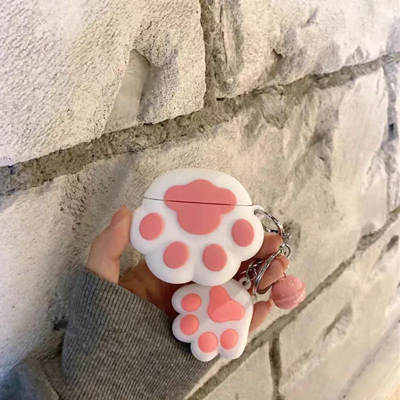 Чехол с милыми кошачьими лапами для apple AirPods 3 2021, силиконовый чехол для беспроводных наушников airpods 1, 2, 3 Pro, с мультяшным Брелком