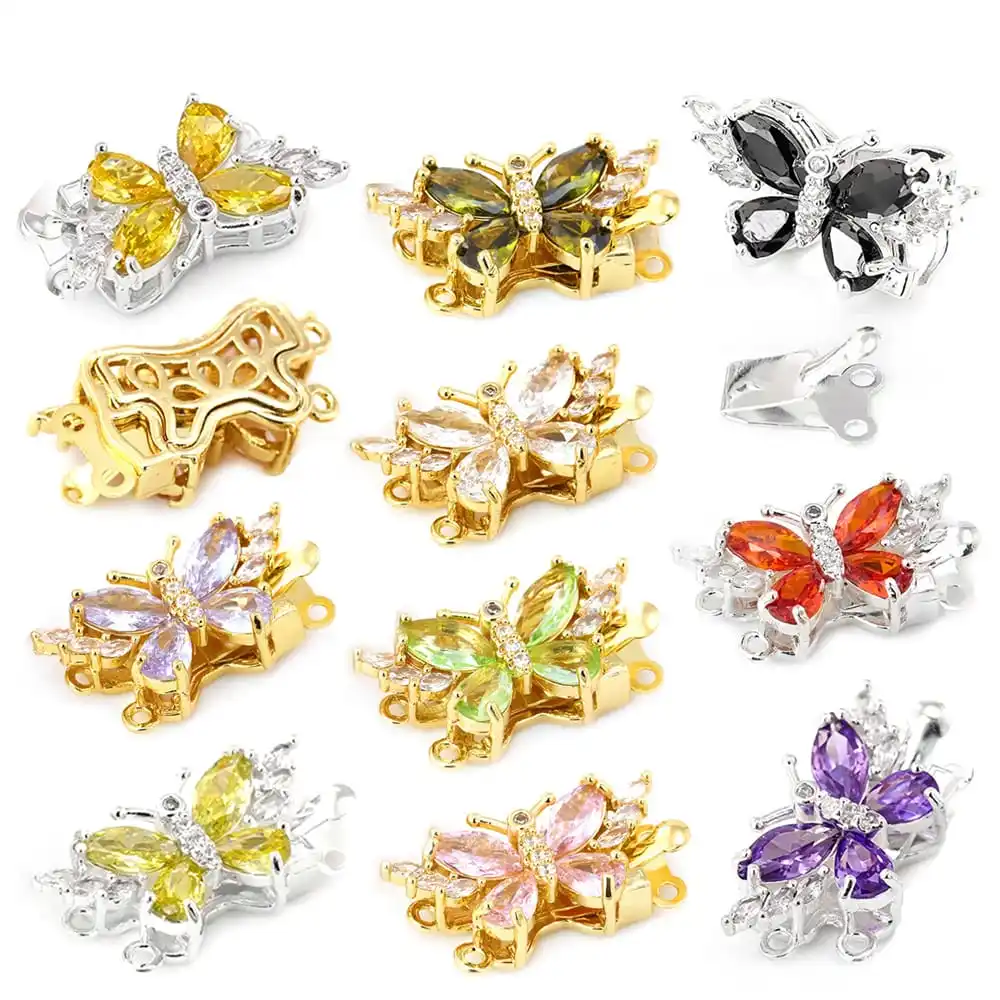 18K Gold Color Brass and Zircon Butterfly 1 Line and 2 Line Necklaces Connect Clasps Diy Jewelry Making Accessories Materials view 4