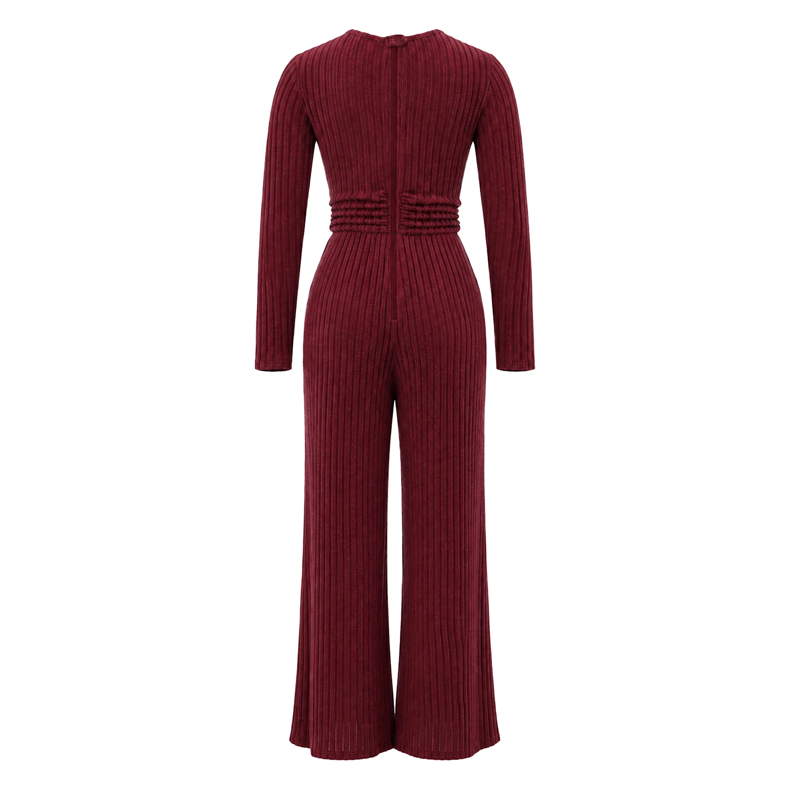 Women Elderly Adaptive Jumpsuit Special Need Clothing Long Sleeve Anti-strip Back-zip Ruched Waist Brushed Ribbed Bodysuit