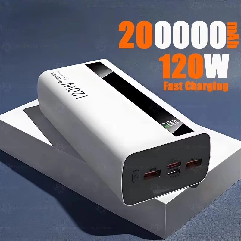 

Новый аккумулятор большой емкости 120 Вт, 200000 мАч, сверхбыстрая зарядка, портативное зарядное устройство для iPhone, Samsung, Huawei