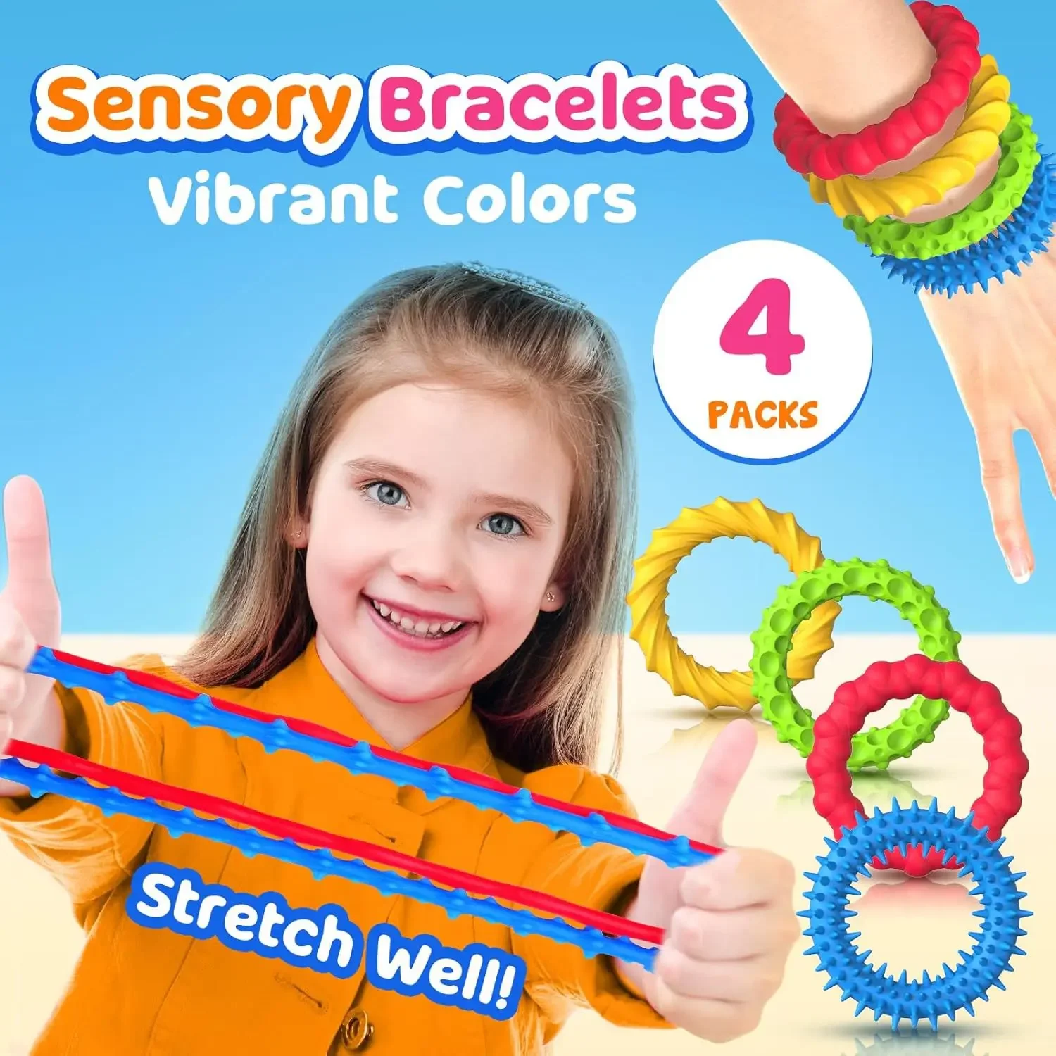 4 pièces adultes Pack autisme Bracelet sensoriel sensoriel Fidget jouets pour enfants pour des besoins spéciaux Bracelets extensibles autistes nouveau
