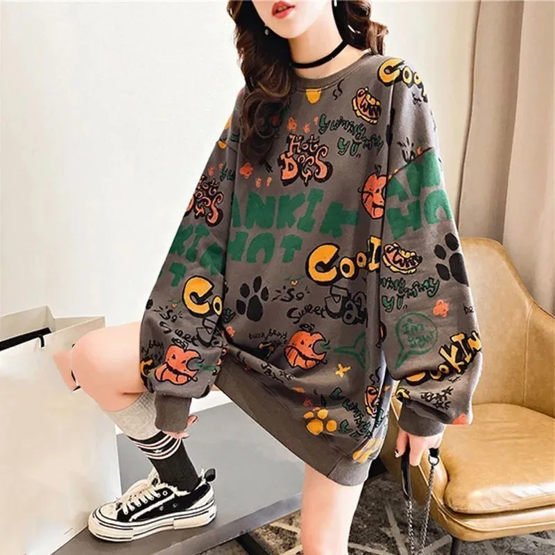 

Ladies Large Size 4XL Printing Sweatershirts Spring Autumn Female Medium Long Styles Hoodies 2024 Women Loose Fitting Sweatshirt