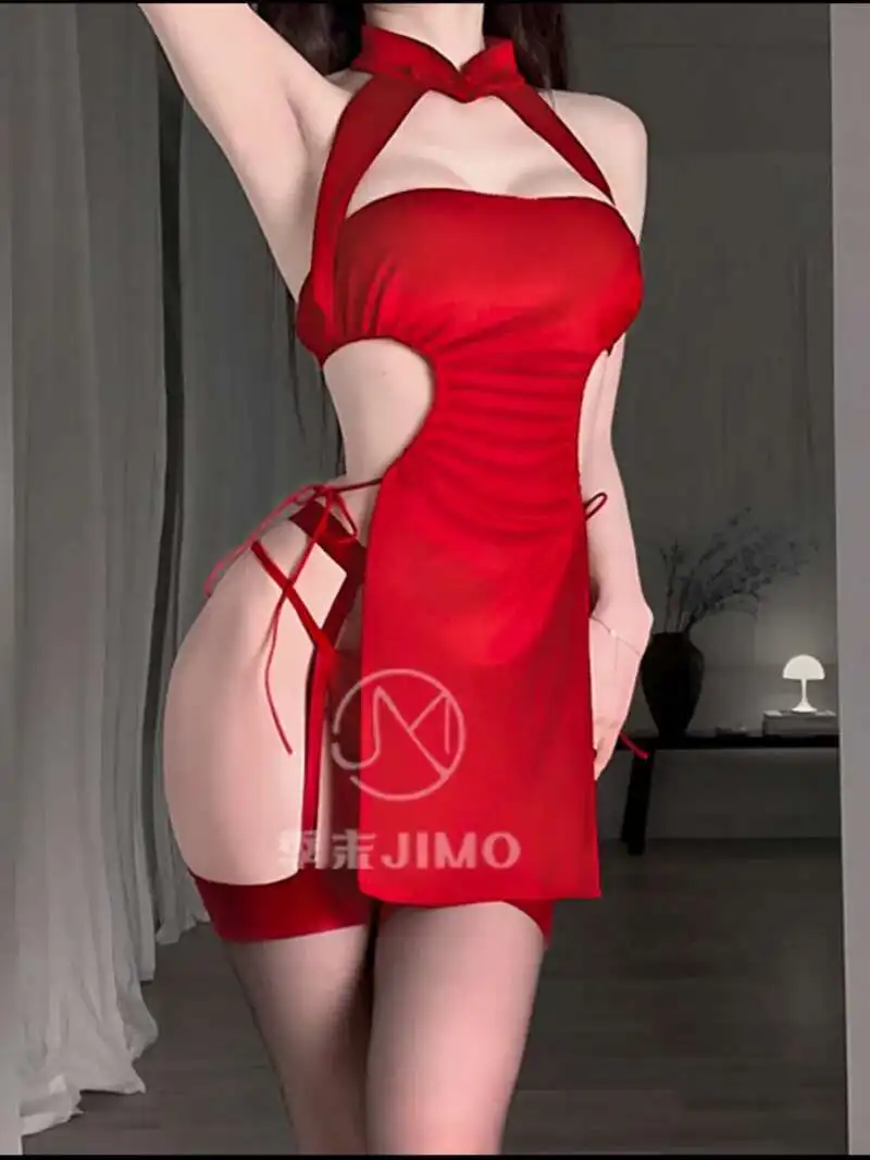 Sweet Mini Dress Cosplay Bandage Tank Mini Dress Fashion 2025 New Hot Sexy Cheongsam Uniform Seductive Dress Elegant OW9C