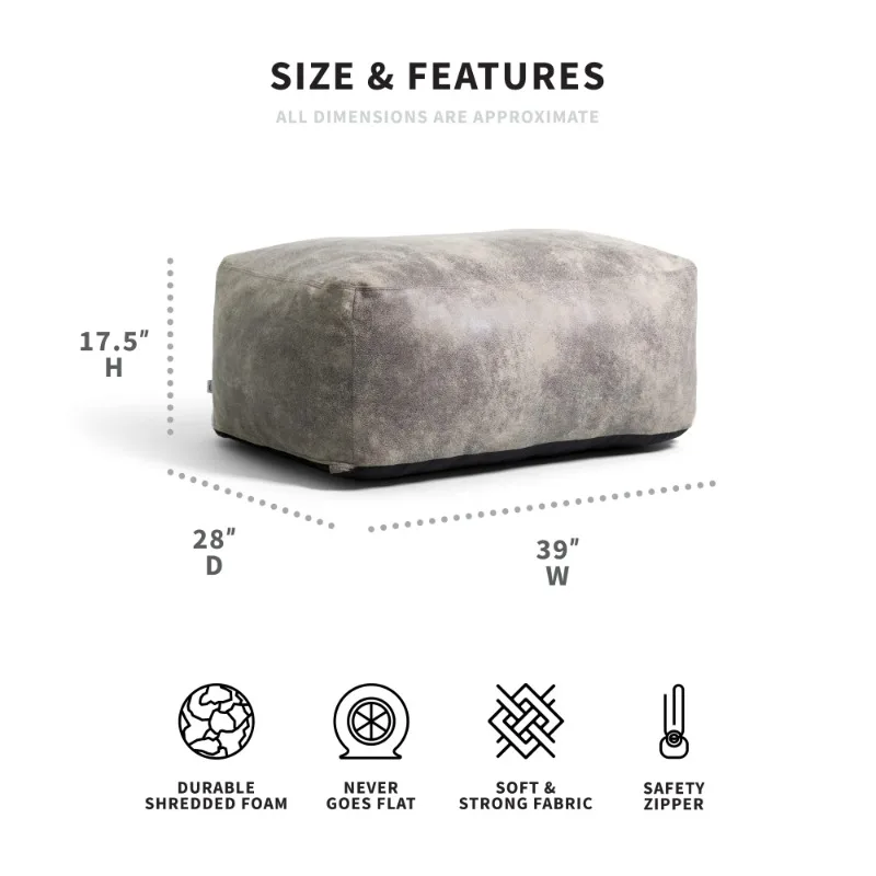 Nestle Bean Bag Sofa Ottoman, Cement Blazer, Vegan Leather