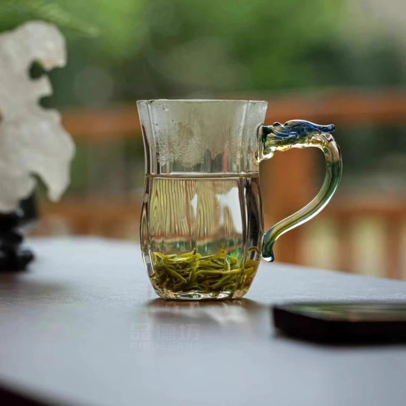 Enamel Color Glass Tea Cup with Ceramic Inner Liner and Dragon Handle Tea Water Separation 300-400ml