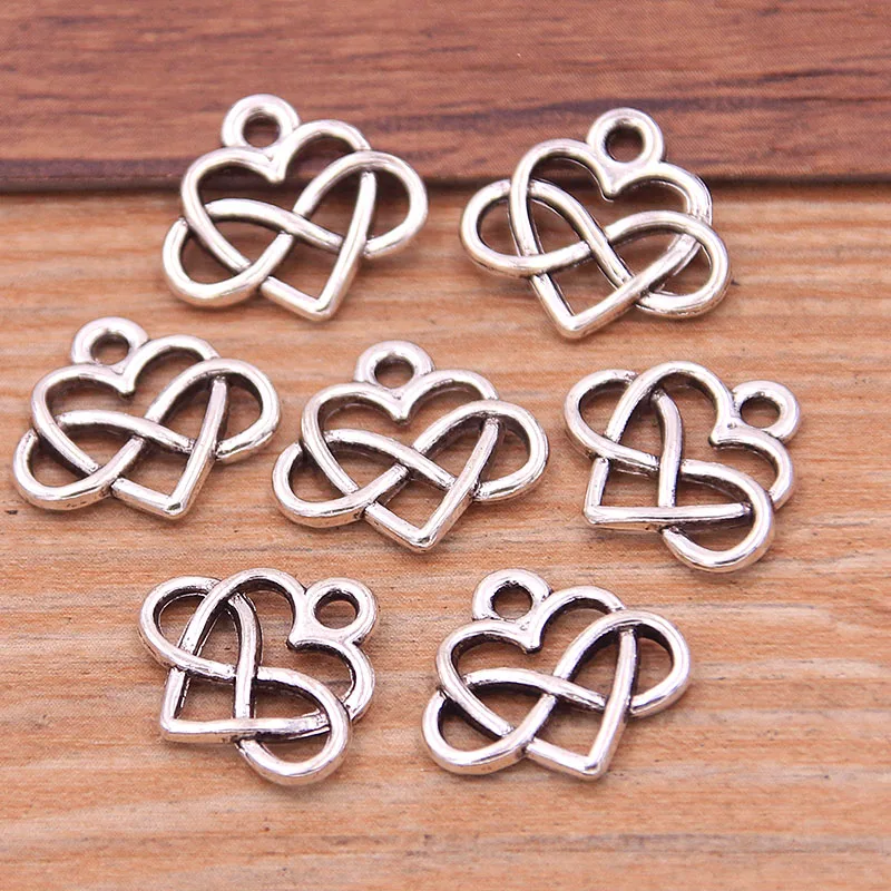 40PCS 13*15MM Picture Color New Zinc Alloy Vintage Heart Infinity Link Charm Pendants Jewelry Making DIY Handmade Craft