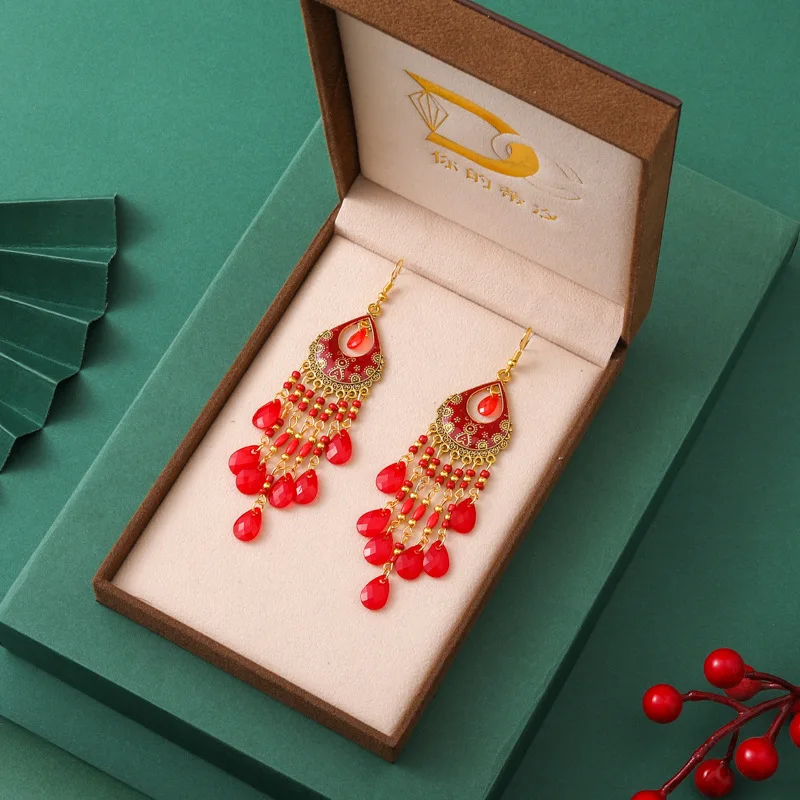 Bohemian Ethnische Lange Antik Gold Farbe Emaille Wasser Tropfen Ohrringe für Frauen Bunte Reis Perle Quaste Ohrring Pendientes Mujer – Detail 4