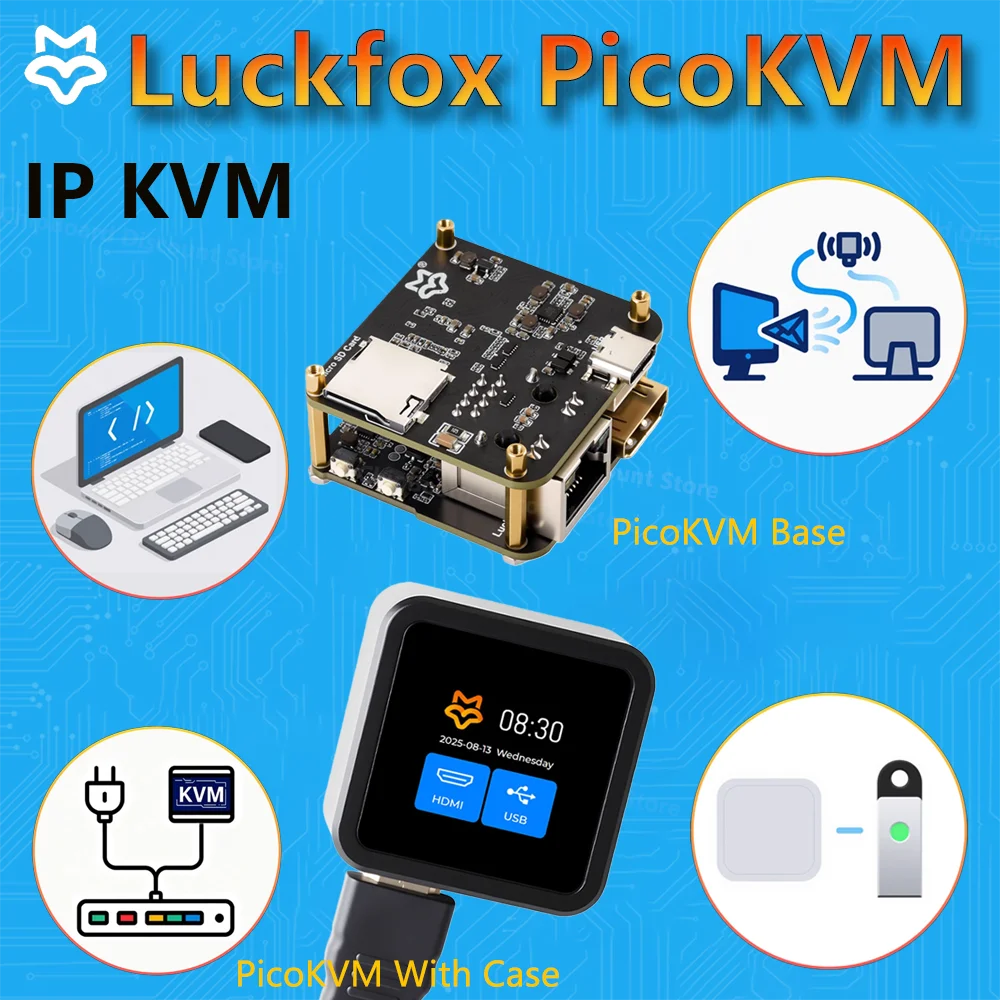 New Waveshare Luckfox PicoKVM IP KVM NanoKVM RV1106 Pico Remote Control /Power /Desktop Maintenance Server HDMI USB/1.54inch LCD