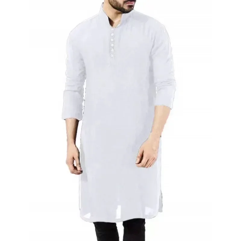 LIBIELIY Abaya Camicie da uomo Abito a maniche lunghe Chemise islamico Elegante caftano Abito uomo pakistano Abiti indiani Abbigliamento musulmano Eid