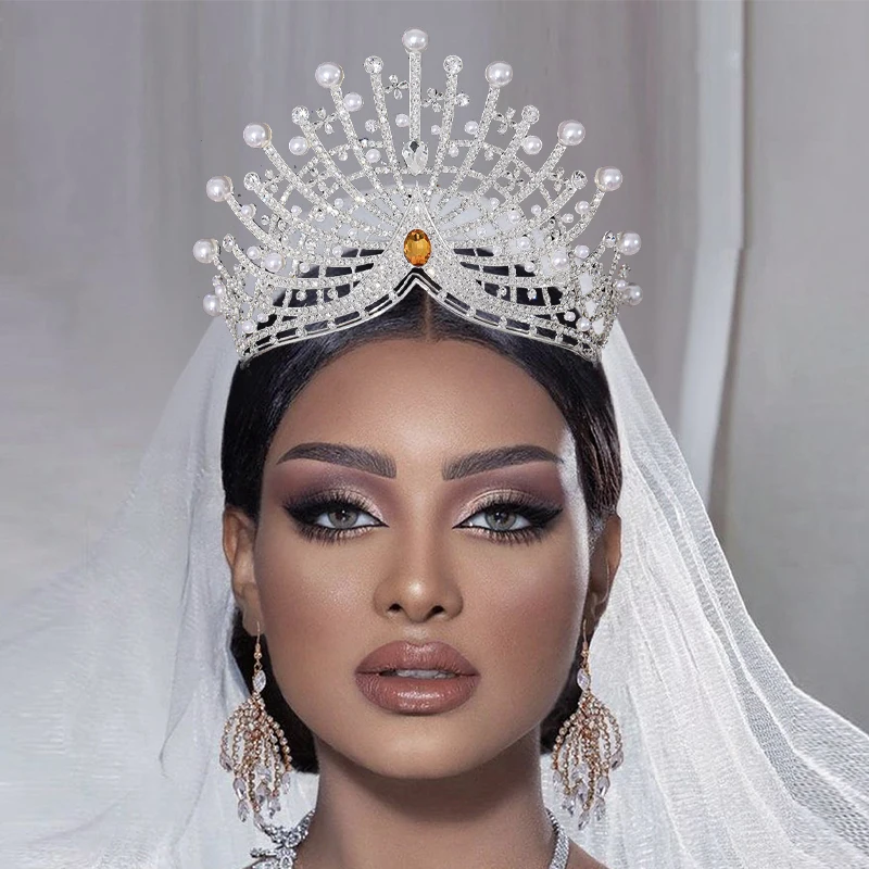 1pcs Miss Global 2025 Big Pageant Adjustable Crowns Zircon Rhinestone Tiara Headpiece for Women Birthday Prom