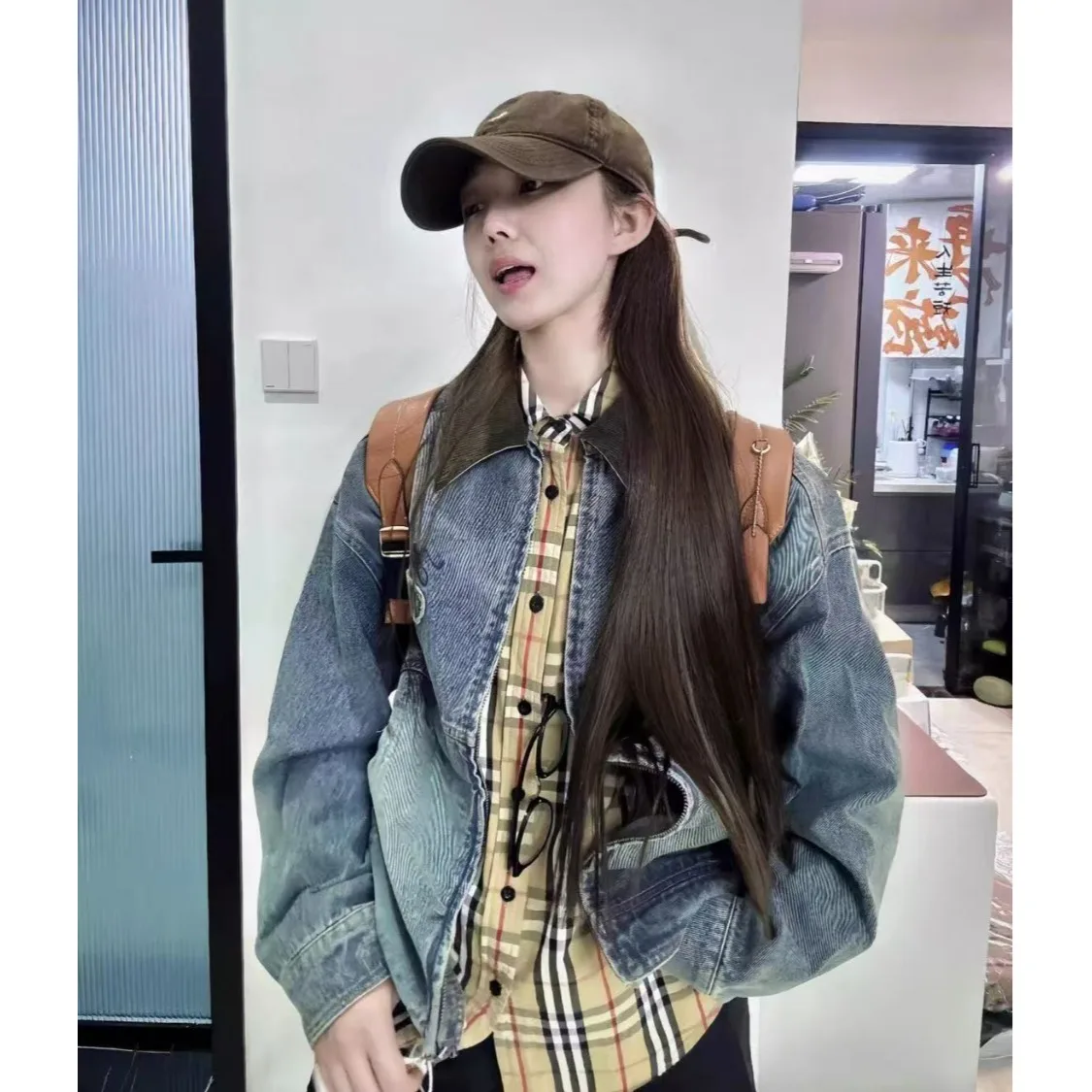 

Retro Waed Design Turn-down Collar Denim Jaet Loose Fit Korean Sle Women's Outerwear Polyester Fiber Commute Sle