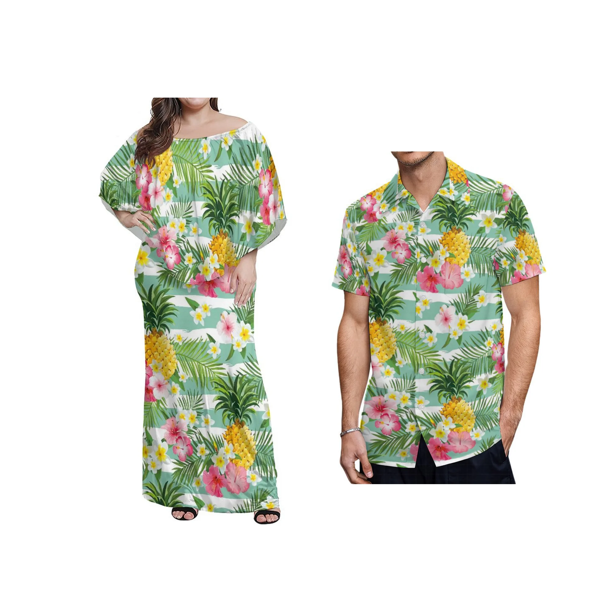 Custom Pattern Hawaii Flowers Style Sublimation Print Ruffle Dress Pacific Heritage Top Quality Anti-Static Off Shoulder Dresses